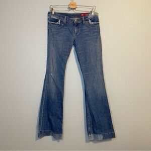 X2 Denim Laboratory Ultra Low Rise Embellished Flare Jean, Size 30